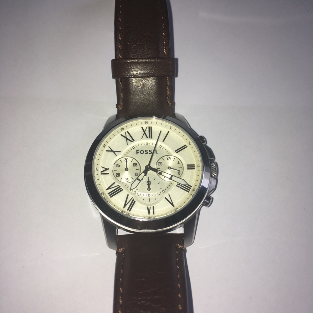 Men’s Fossil Grant Watch with White Dial and Brown Leather Strap - Picture 3 of 5